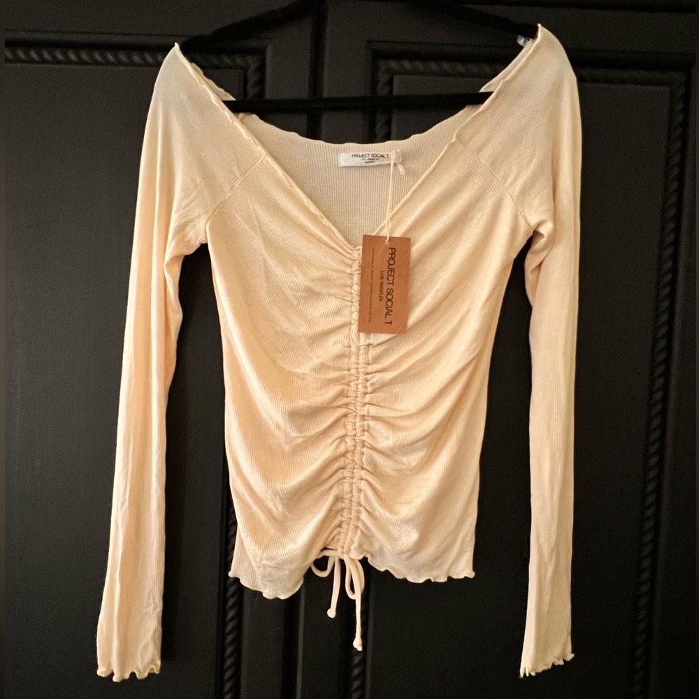 NWT - LUNA RUCHED TIE FRONT OFF SHOULDER TOP